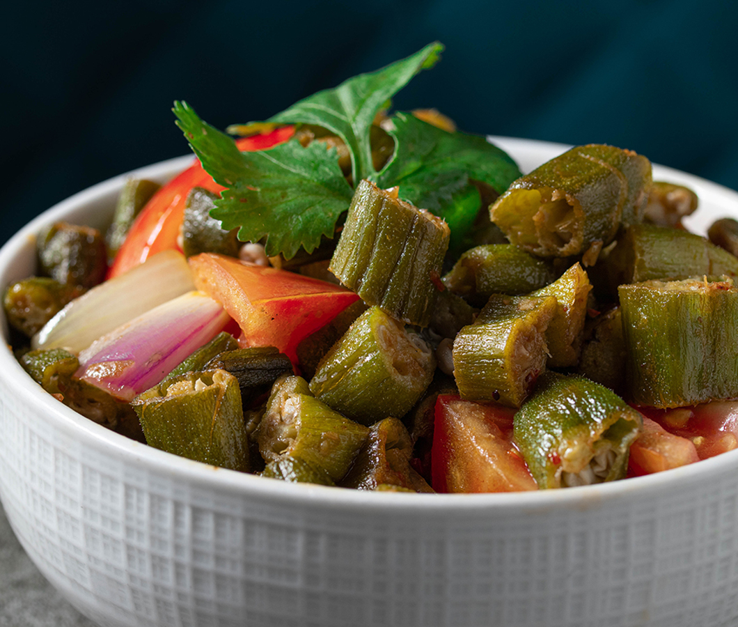 Bhindi masala — okra sautéed with tomato, onion and spices