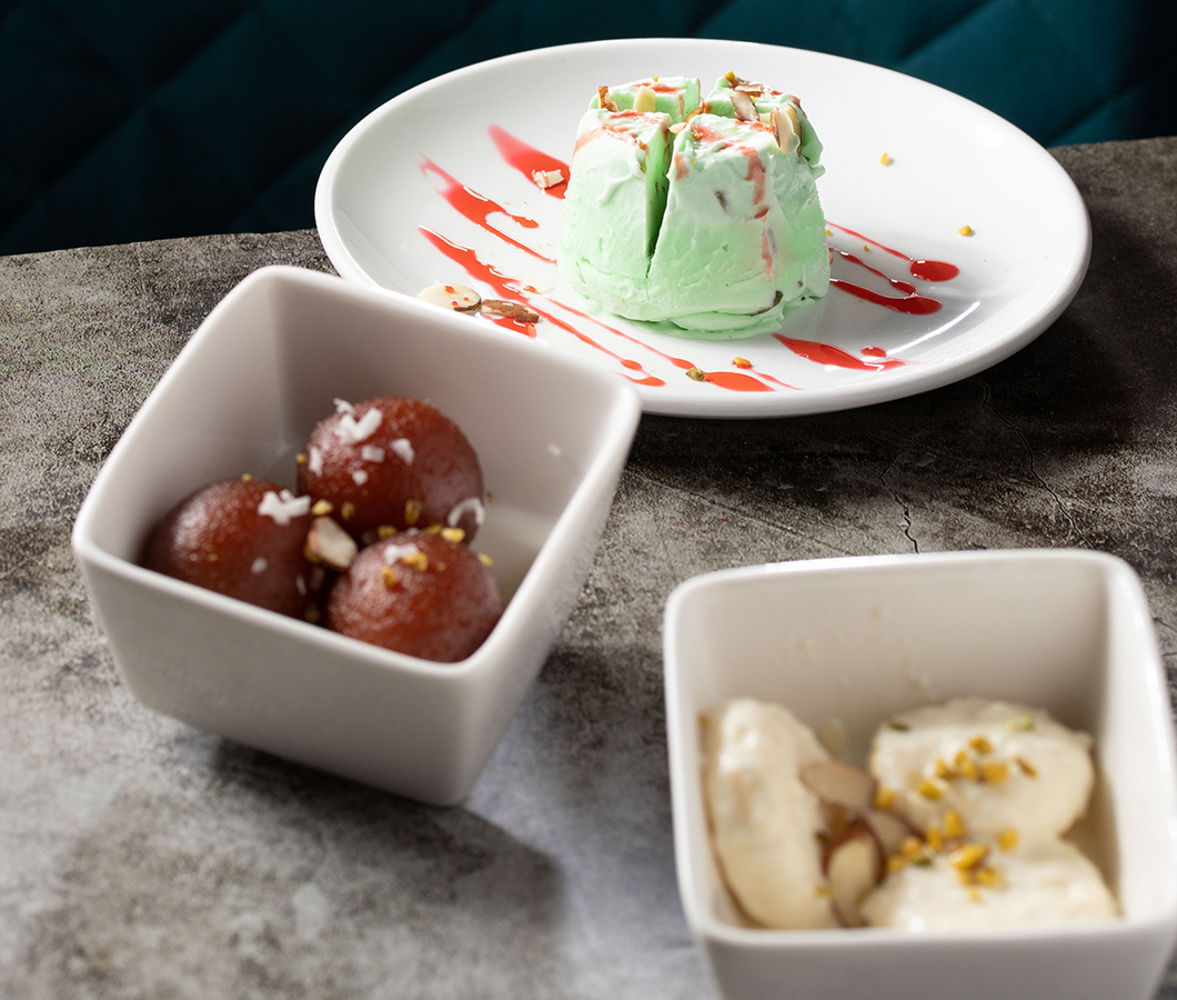 Indian desserts — gulab jamun, kulfi and rasmalai